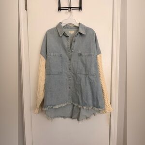 POL Light Blue and Cream Button-Up Shirt
